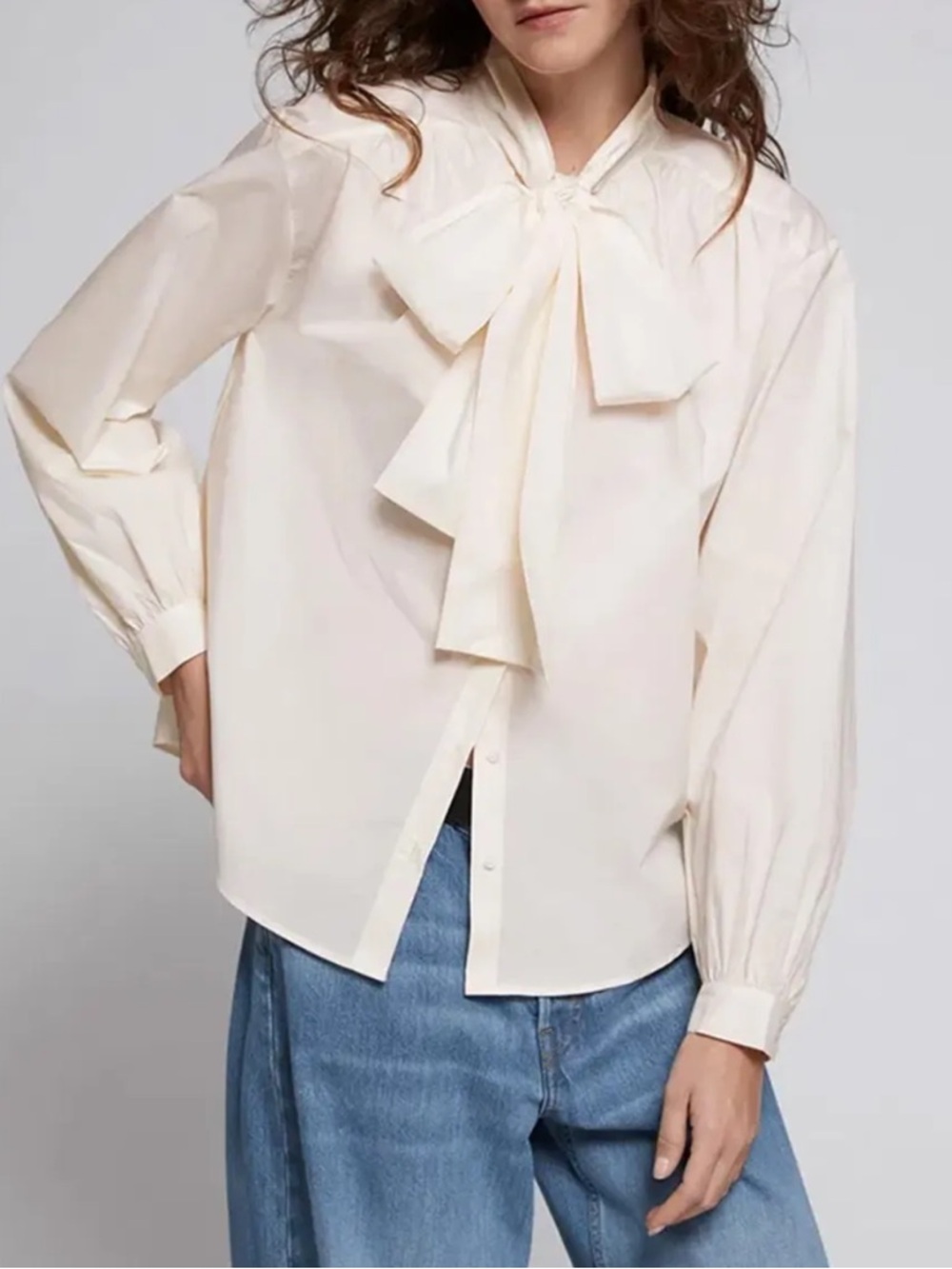 & Other Stories Cream Bow-Tie Long Sleeve Blouse